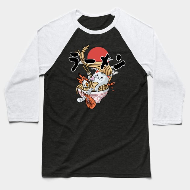 ramen cat Baseball T-Shirt by PaperHead